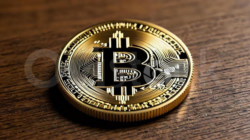 A Bit Coin On A Wooden Table
