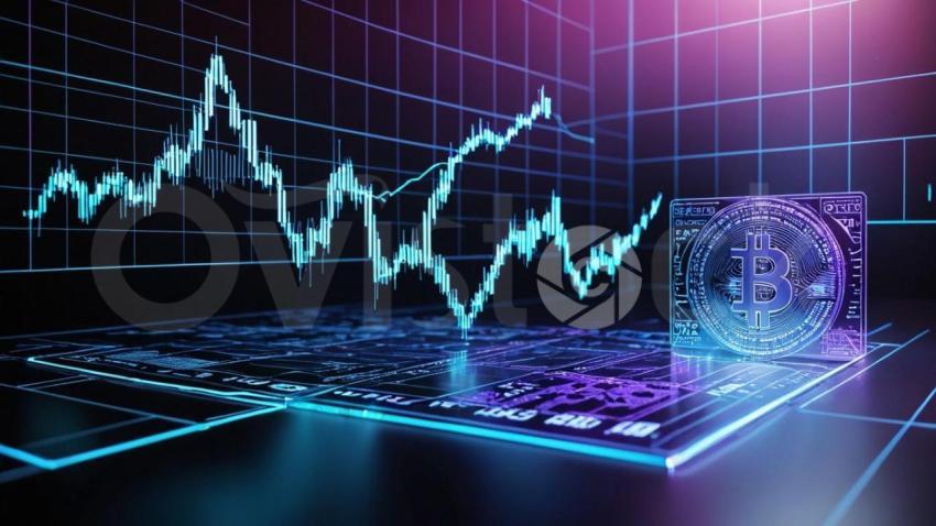 A Bitcoin On A Laptop With A Neon Background