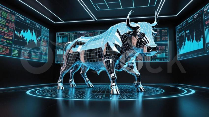 A Bull In A Room With A Digital Screen